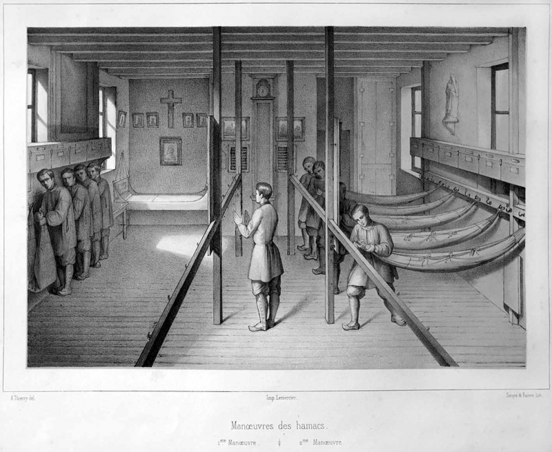 « Manoeuvre des hamacs », colonie de Metray, 1844.