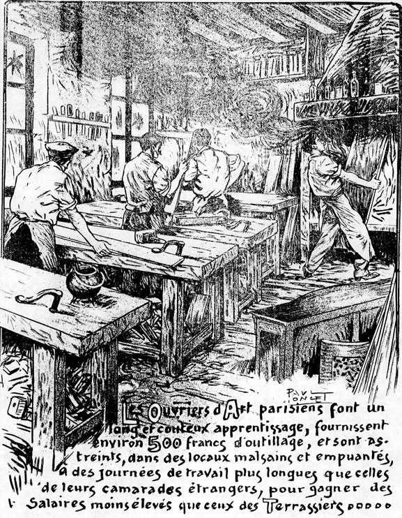 Première page de L’Ouvrier en meuble du 1er mai 1912. Organe de la Fédération nationale de l’ameublement. 