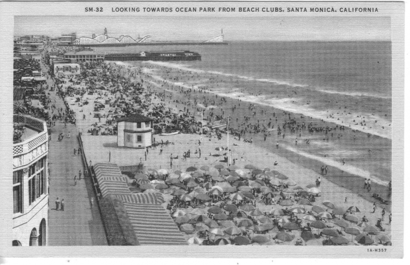 Carte postale représentant la plage d’Ocean Park à Santa Monica. 