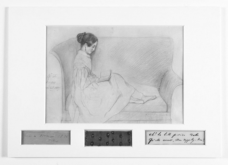 Léopoldine lisant par Adèle Hugo, dessin à la mine graphite, 1837